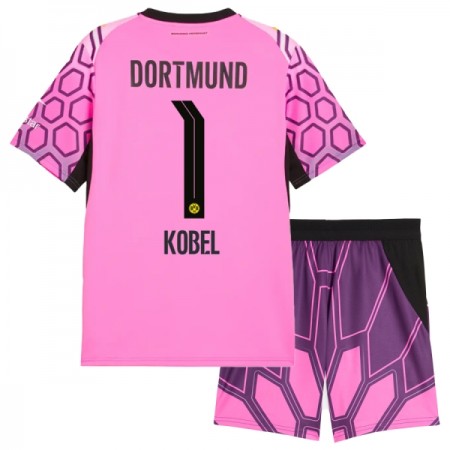 Fotbalový Komplet Borussia Dortmund Kobel 1 Brankářské Dětské Venkovní 2026-27 Růžová Krátký Rukáv (+ trenýrky)